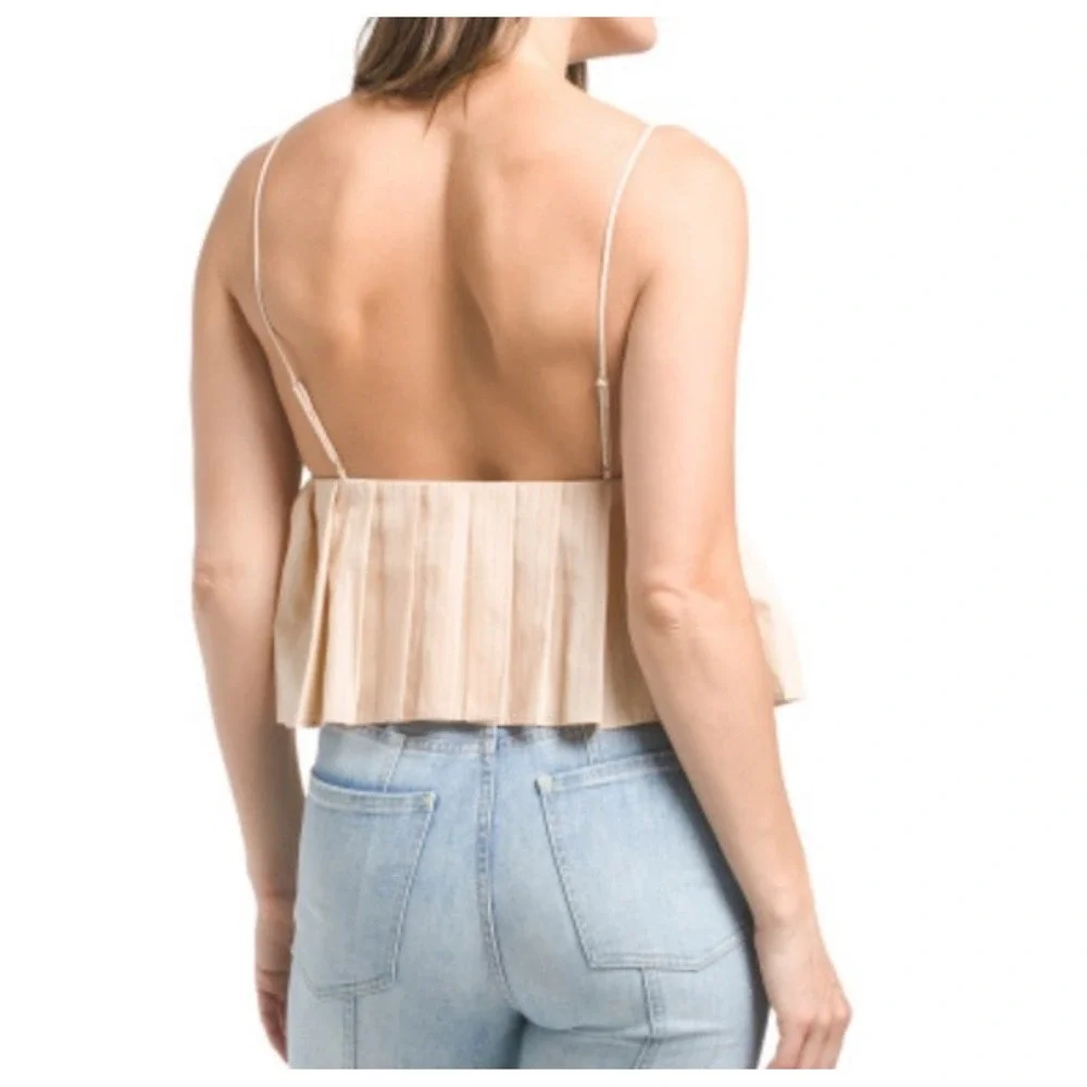 Zara Women's Cotton Spaghetti Strap Crop Top Beige/Pink Plus‎ Size XXL -NWT